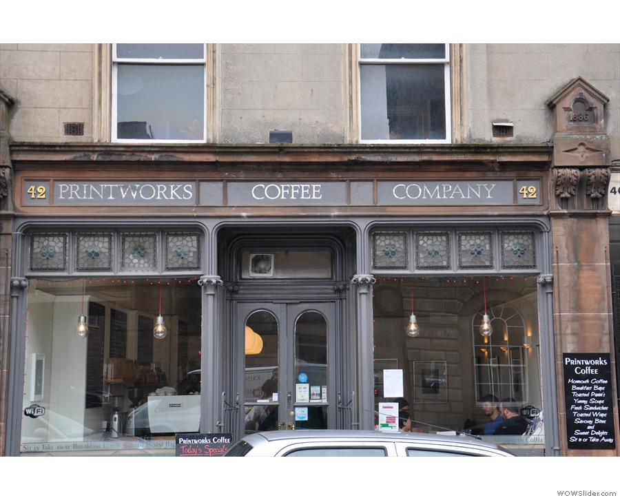 Printworks Coffee in Leith. Hard to get a good shot of without a car parked in the way!