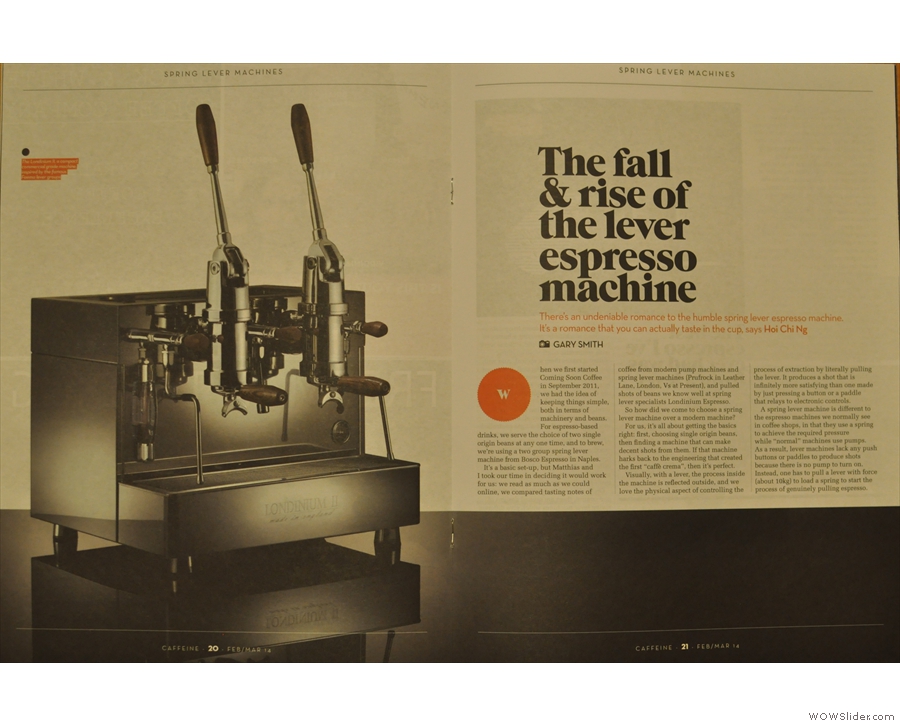 Inside, Hoi Chi Ng shines a spotlight on the lever espresso machine.