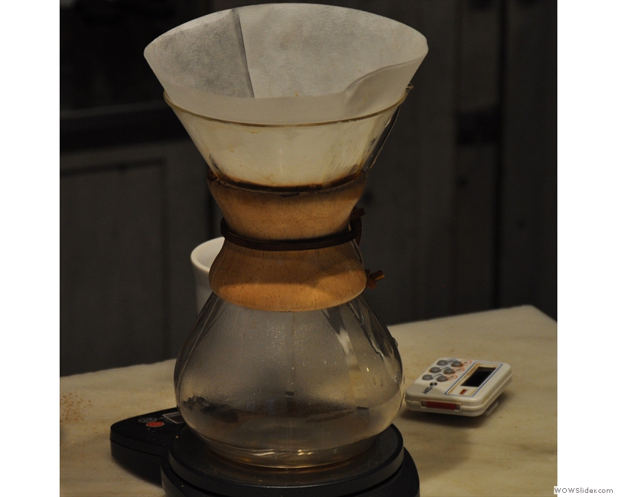 Trying a Chemex at Philadelphia's Elixr, which roasts all its own coffee too.