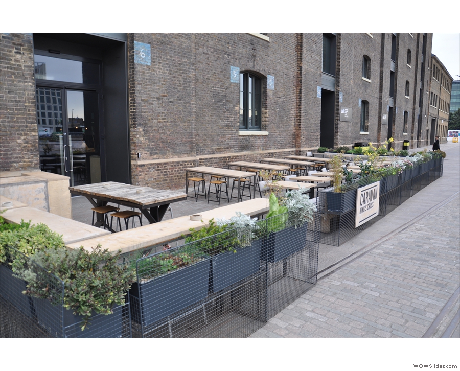 The glorious outdoor seating area at Caravan King's Cross, ideal in the summer.