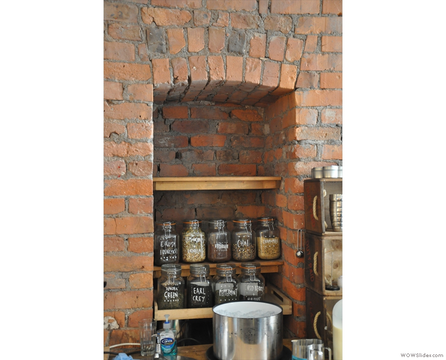 The tea's kept in this little brick nook at the back.