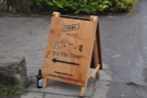 The first indication that something is up: Peña's A-board at the end of Eton Lane.
