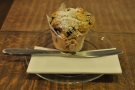 The famous blueberry & custard muffin. Normally I'd just bite into it, but this meritted a knife.