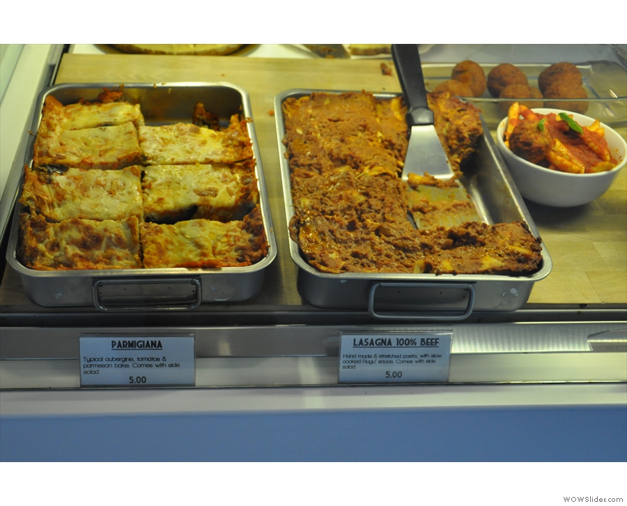 Right, down to business. The food is traditional Italian: parmigiana & lasagne..