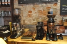 The counter is quite small, so the grinders, all three of them, are at the back.