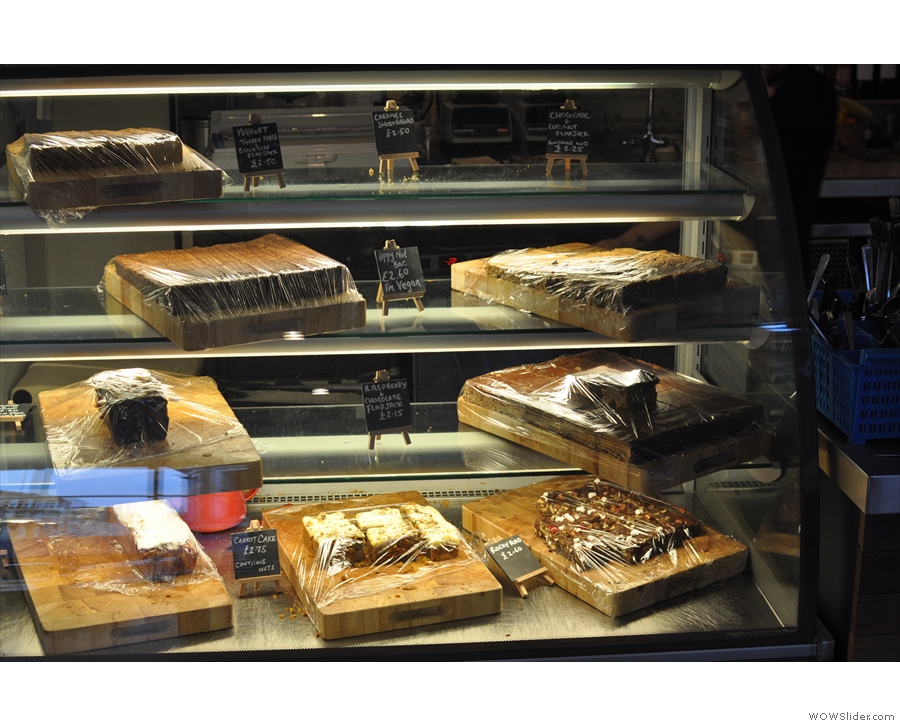 A somewhat depleted cake cabinet (well, it was closing time).