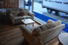 ... with its pair of sofas flanking a coffee table in the window.