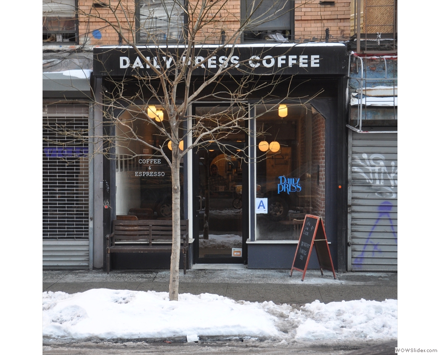 On a snowy Havemeyer Street in Brooklyn, you'll find Daily Press Coffee's second outlet.