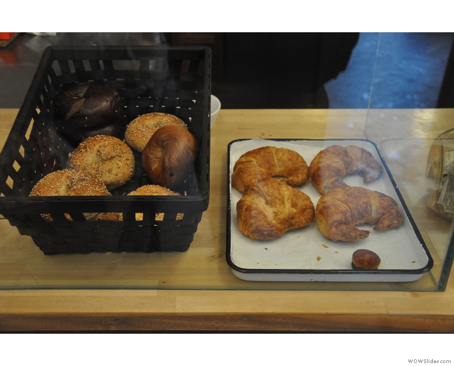 ... wihle the counter has croissants and bagels.