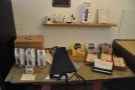The retail table to the left of the counter.