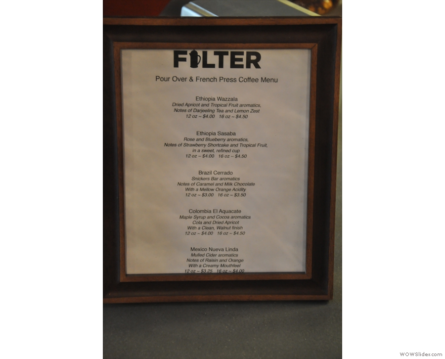 Filter has an impressive array of filter coffees to choose from...