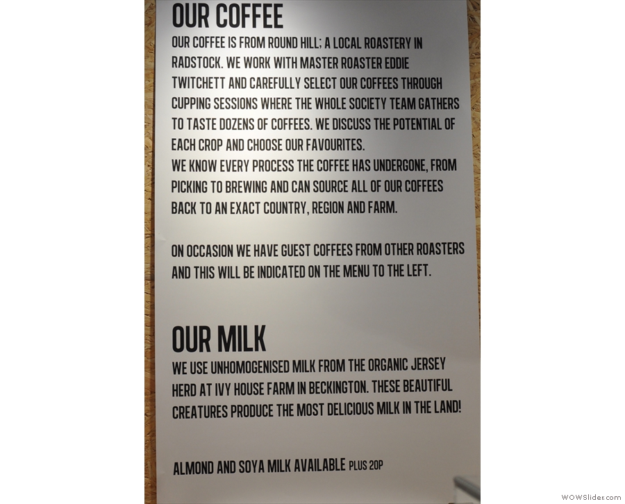 The Society Cafe's coffee philosophy...
