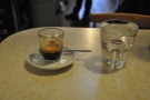 Finally, here's my espresso, along with a glass of water which arrived without asking.