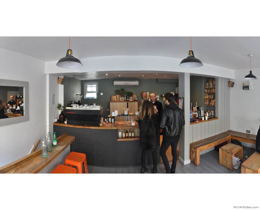 A panoramic view of the counter from just inside the door...