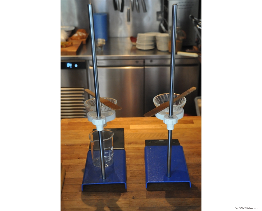 I did like the pour-over stands, each with its own set of scales.