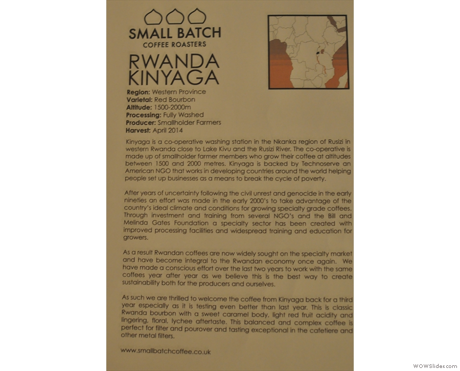 Small Batch provides extensive notes on all its coffee: here the Kinyaga...
