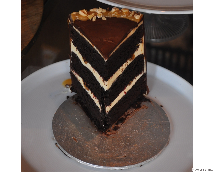The chocolate layer cake with salt caramel and vanilla buttercream.