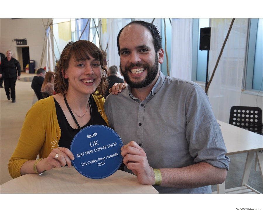 ... and the happy couple afterwards with their Best New Coffee Shop Award.