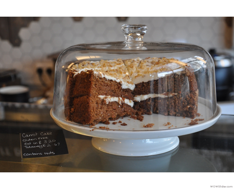 There are even more cakes further along the counter, such as this carrot cake...