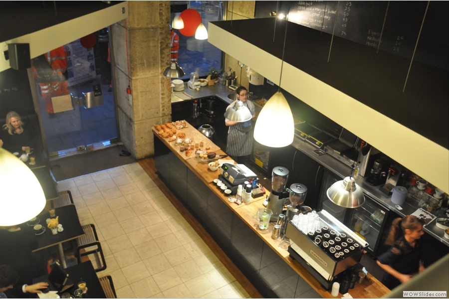 The view from the mezzanine level. The chef bakes everything on the premises.