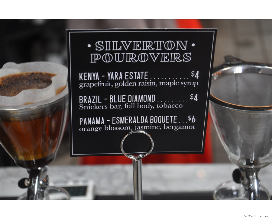 There's also a choice of three single-origins via a new method to me, the Silverton.