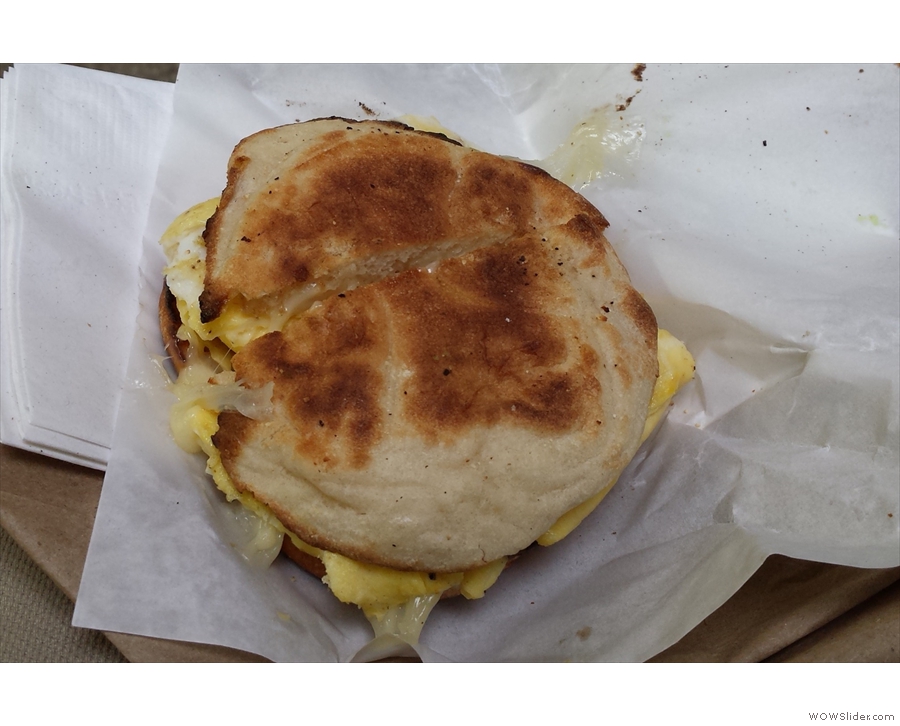 I also picked up a breakfast sandwich (egg and cheese) on an English muffin.