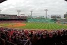 To the ball game: the view of Fenway Park from my seat in the grandstand.