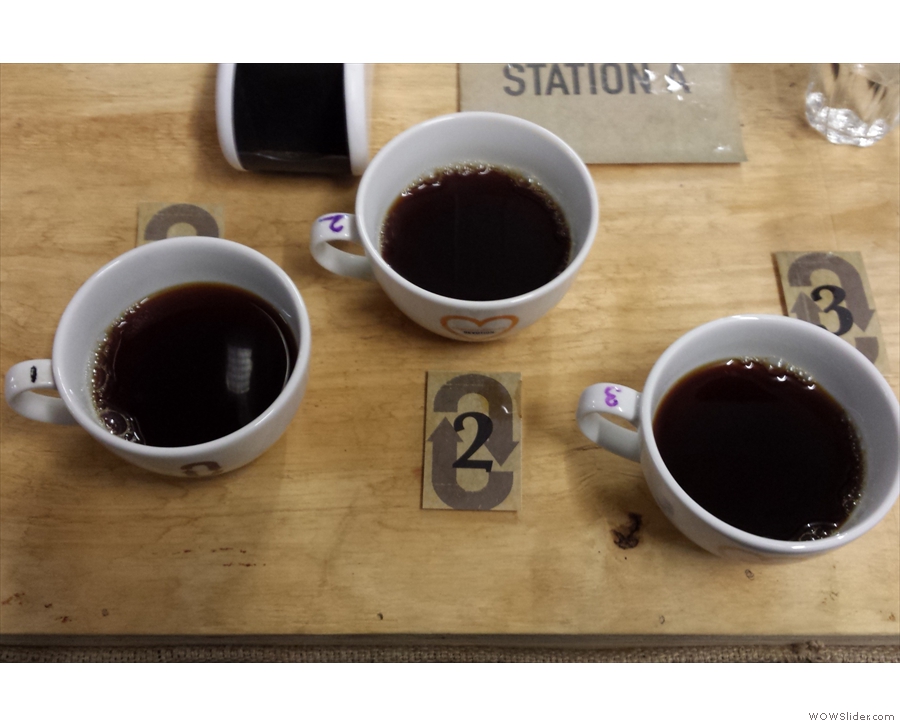 ... & at each station, three cups, one of which is the odd one out. Just identify which one.