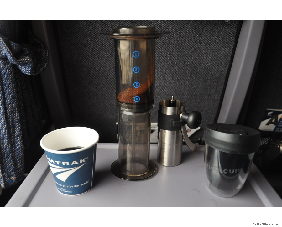 Add Aeropress, grinder & hot water from Amtrak, and you'll have great coffee on the train.