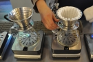 I'll leave you with a Kalita Wave brewing demonstration from Andrea. First, zero the scales.