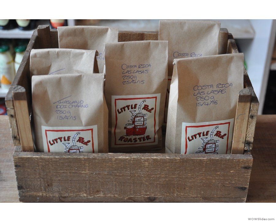 Some of the coffee bagged up and ready to go.