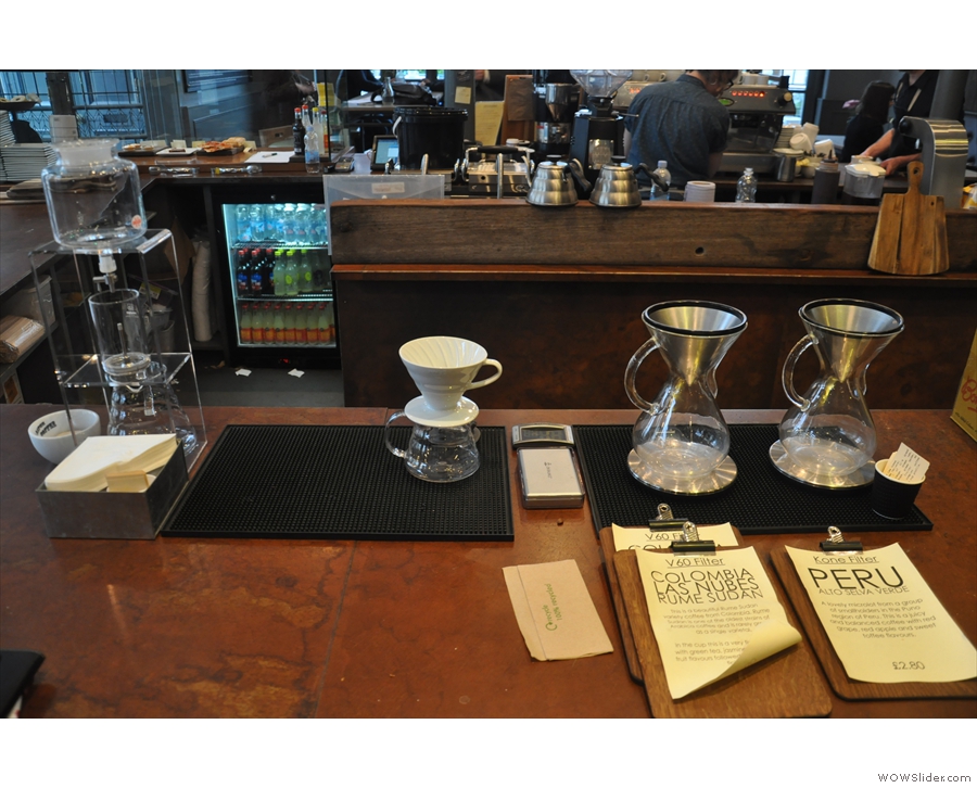 Now, however, it's the brew bar, complete with cold-brew aparatus, V60 and Chemex...