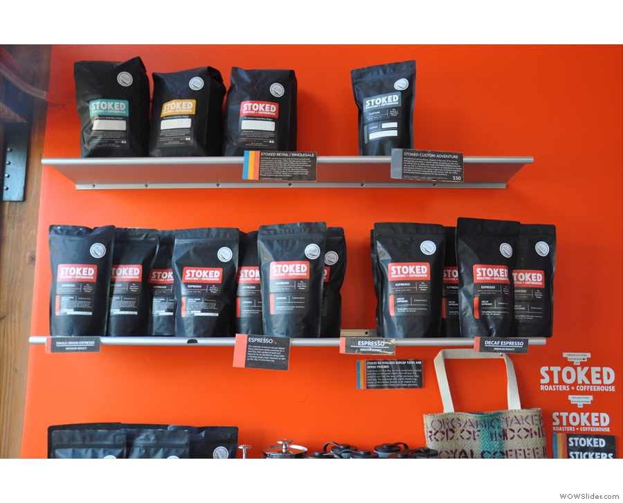 There are bags of coffee for sale: espresso, filter and single-oriign.