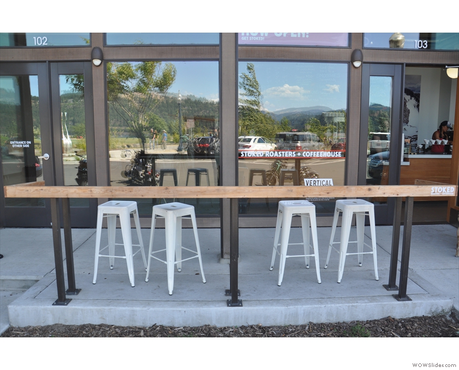 If you want to sit outside, there's this four-person bar directly in front of the door.
