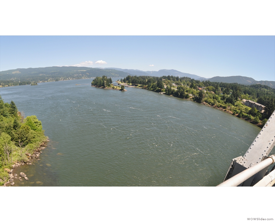The view upstream from the Washington side. Before the Bonneville Dam, this was all rapids.