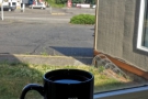 Coffee with a view. Trying out my new Asado Coffee Mug which I picked up in Chicago.