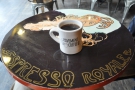 My coffee: the table, by the way, is from the now defunct Espresso Royale chain.