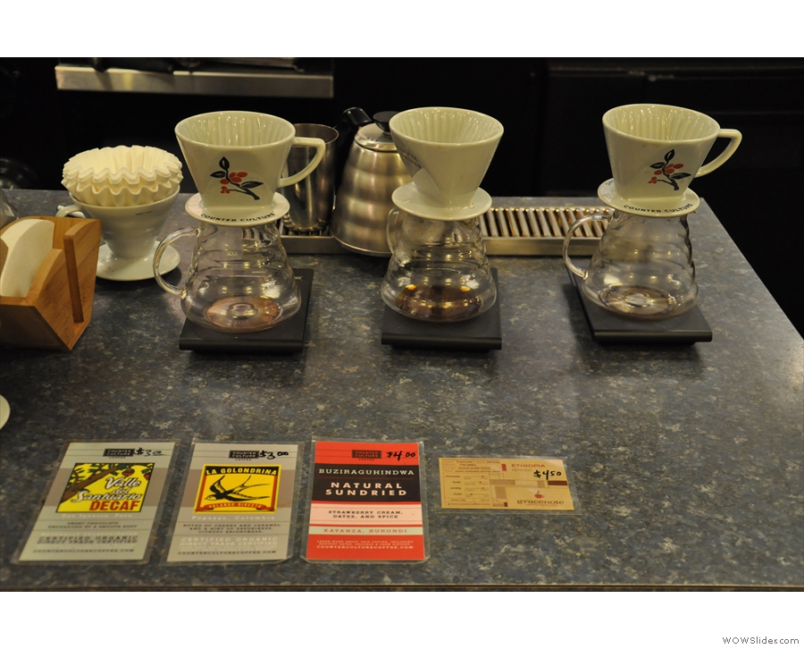 When I came back, I went for pour-over. The choices are stuck to the counter!