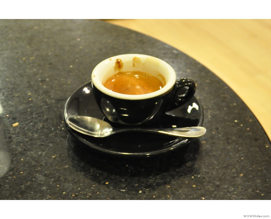 The Gracenote as an espresso in a classic black cup.