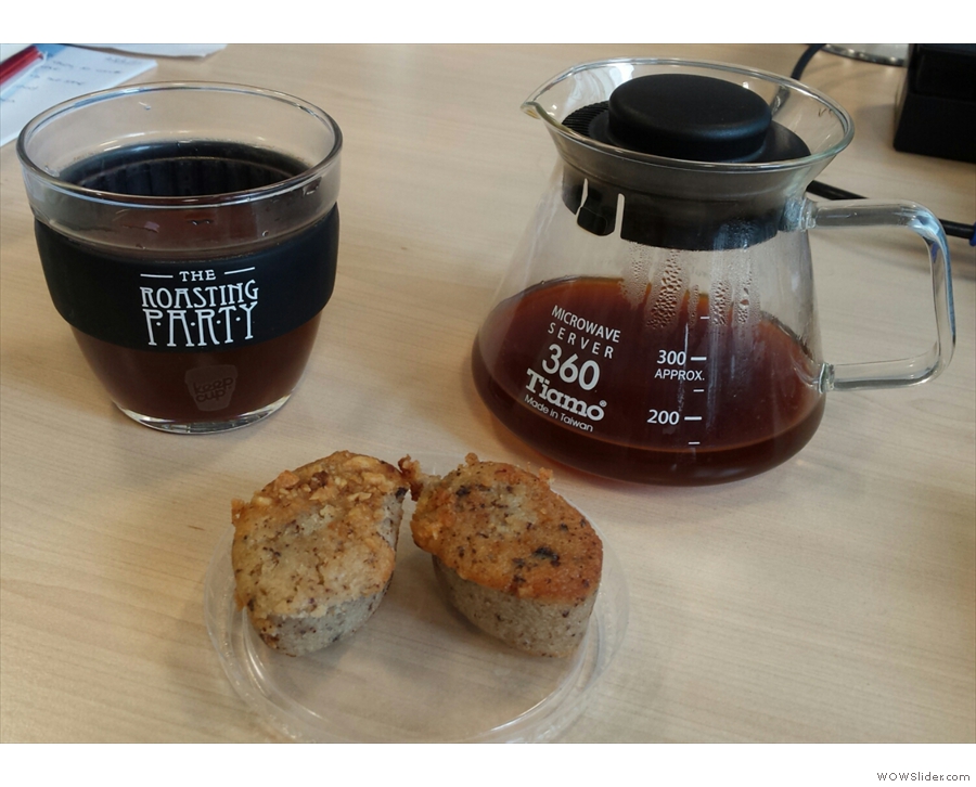 Just to show it's not all flat whites: KeepCup at work with filter coffee & (B-Tempted) cake.