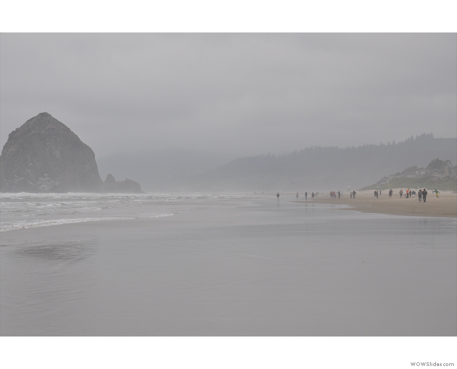 In theory, Cannon Beach is off over there somewhere, hidden in the fog.