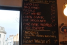 The coffee (and tea) menu... No cappucinos or lattes I see. That's okay: I wanted a piccolo!