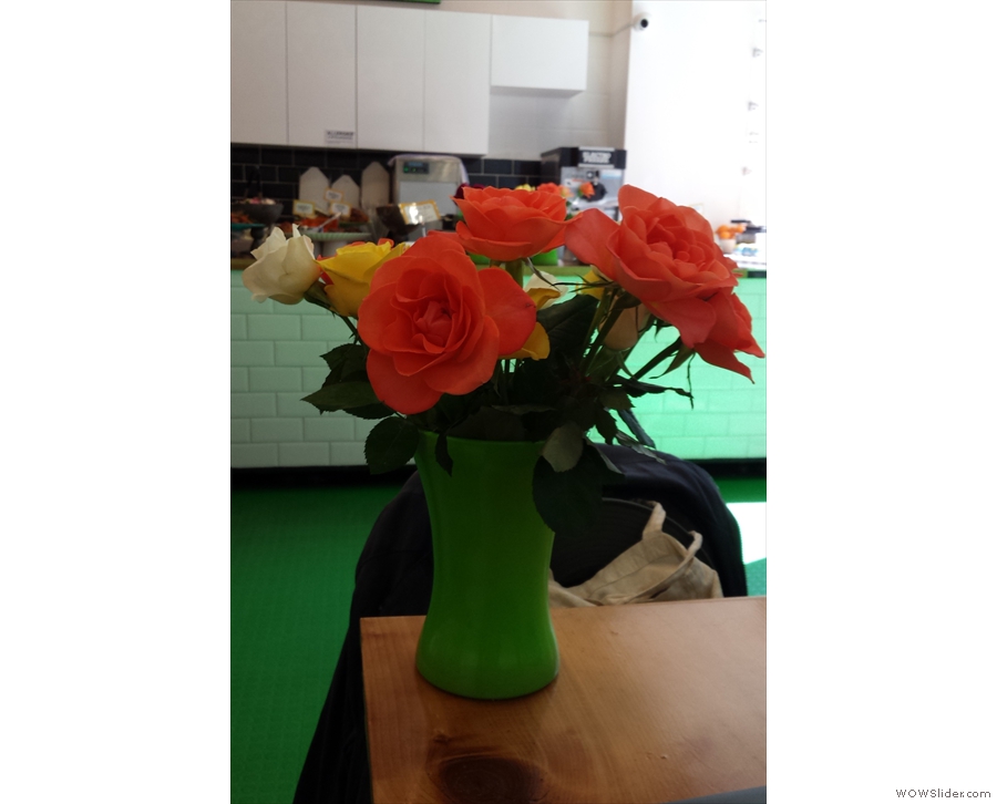 Another lovely Beany Green touch: fresh flowers on the tables: these, from my first visit.