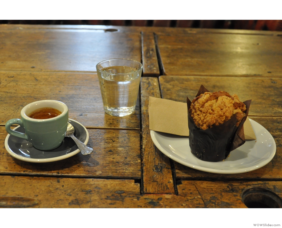 I went for the Rwandan single-origin espresso and one of those lovely-looking muffins.