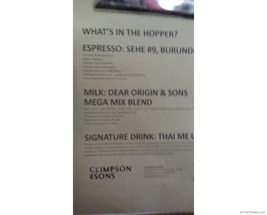 Climpson & Sons was only offering its blend with milk...