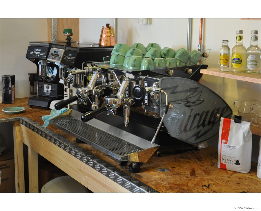 The espresso machine is this lovely-looking Kees van der Westen Mirage. So shiny...