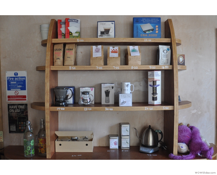 There's plenty of coffee, and coffee-making kit, for sale.