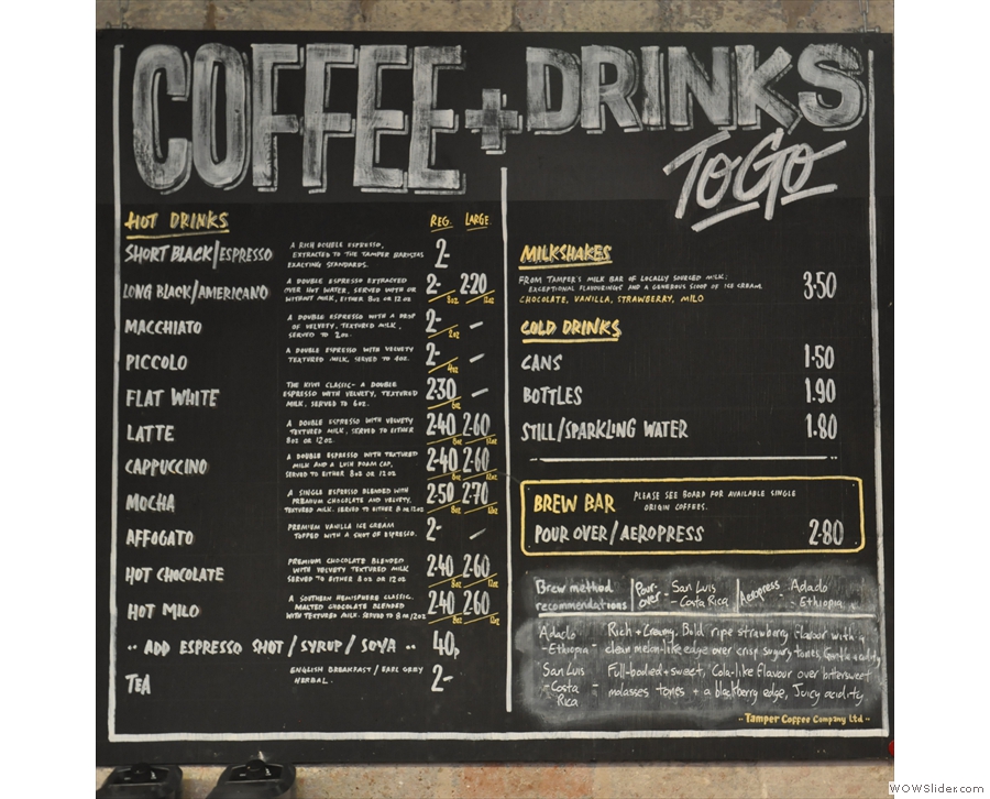 After all that, you'll be relieved to know that there is a comprehensive coffee menu too!