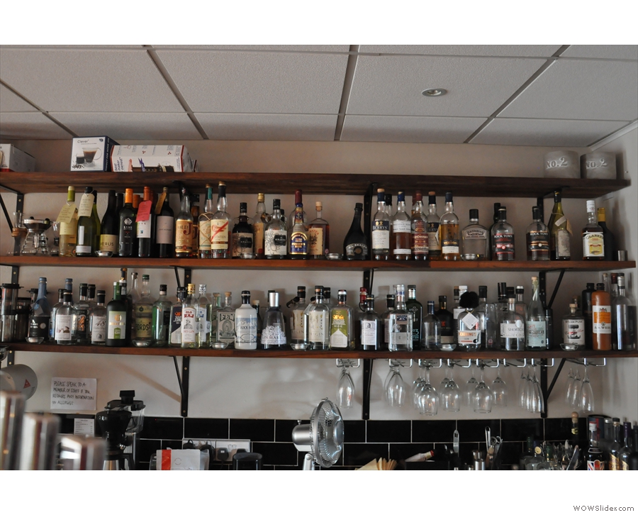 ... and a range of 50+ gins on a couple of shelves on the back wall.