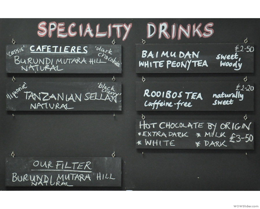 However, Harlequin starts to reveal its true nature with the speciality drinks menu...